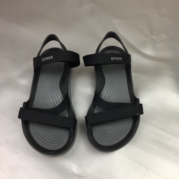 CROCS | Shoes | Crocs Black Velcro Strappy Sandals | Poshmark